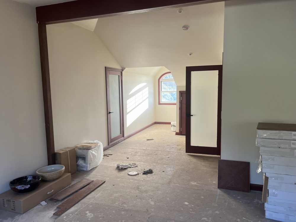 Freshly painted interior room with feature beam